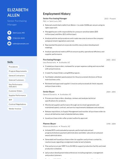 Senior Purchasing Manager Resume