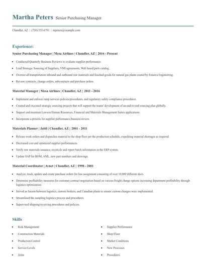 Senior Purchasing Manager Resume