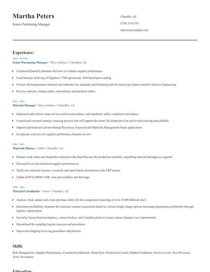 Senior Purchasing Manager Resume