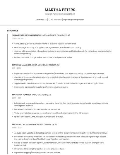 Senior Purchasing Manager Resume