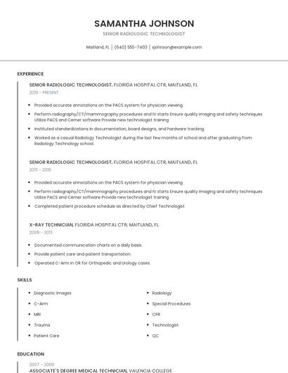 Senior Radiologic Technologist Resume