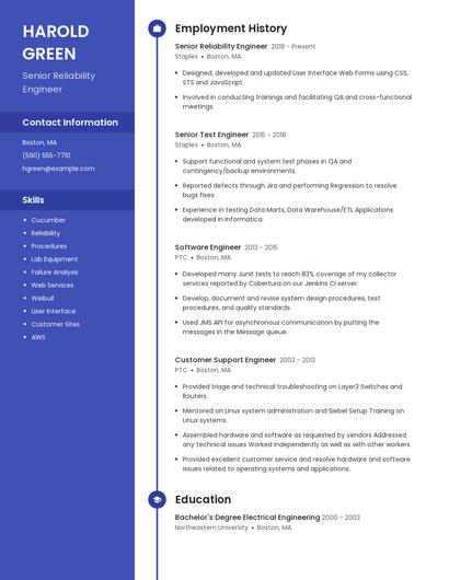 Senior Reliability Engineer Resume