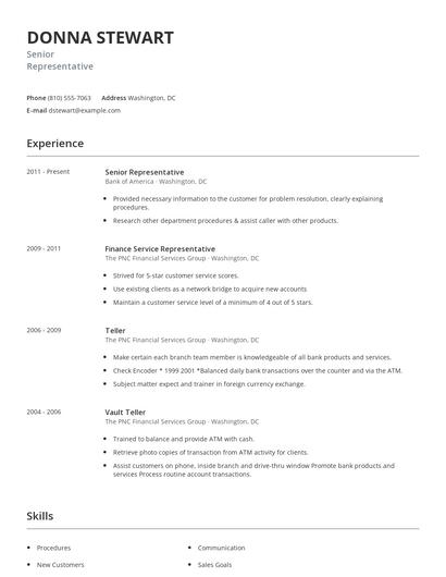Senior Representative Resume