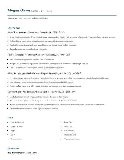 Senior Representative Resume