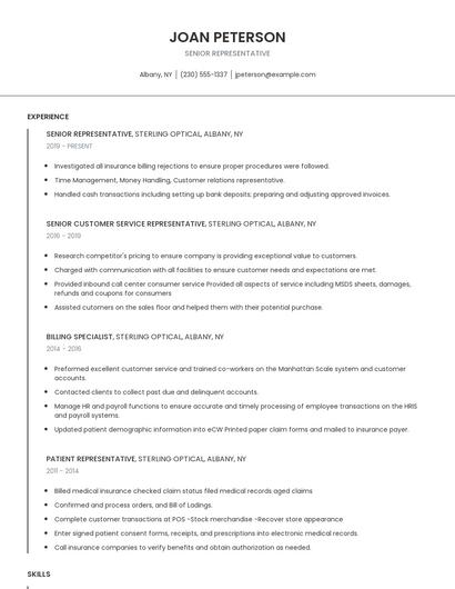 Senior Representative Resume