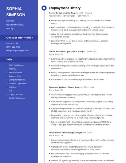 Senior Requirements Analyst Resume