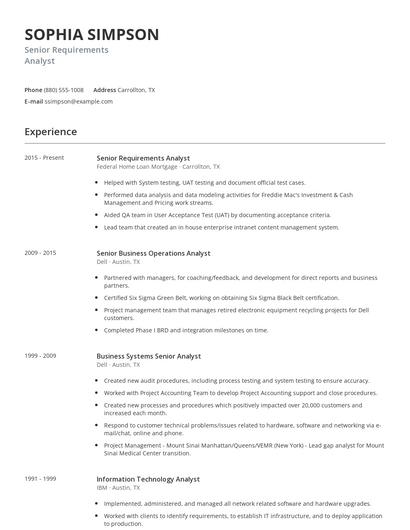 Senior Requirements Analyst Resume