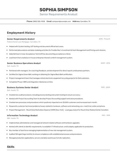 Senior Requirements Analyst Resume