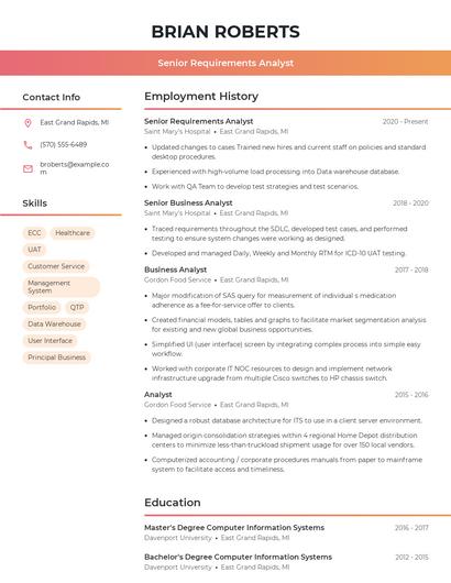 Senior Requirements Analyst Resume