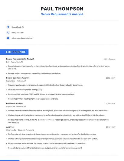 Senior Requirements Analyst Resume