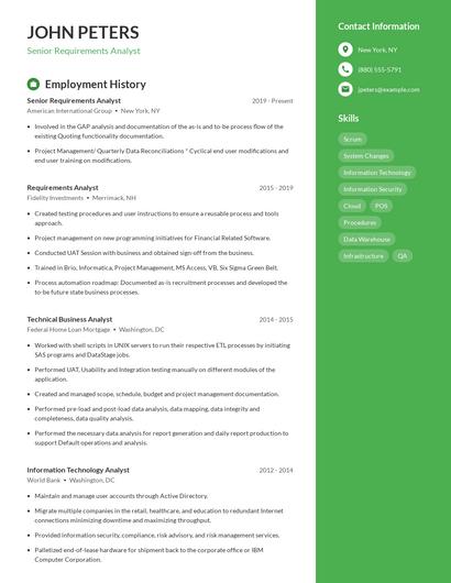 Senior Requirements Analyst Resume