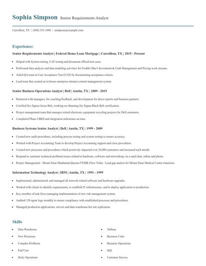 Senior Requirements Analyst Resume