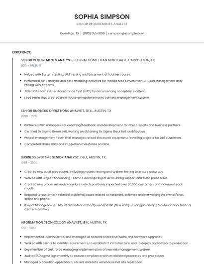 Senior Requirements Analyst Resume