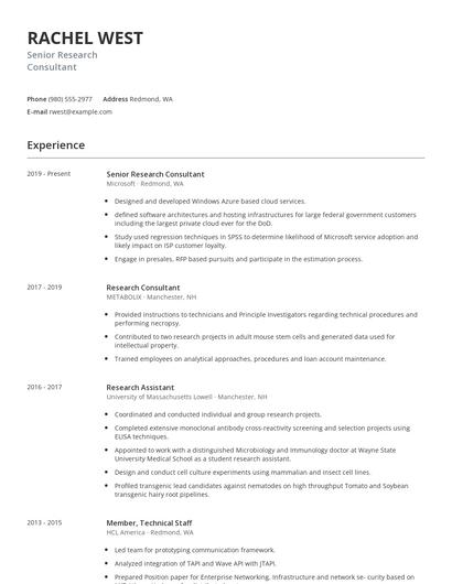 Senior Research Consultant Resume