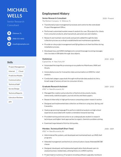Senior Research Consultant Resume
