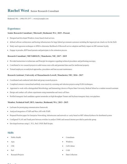 Senior Research Consultant Resume
