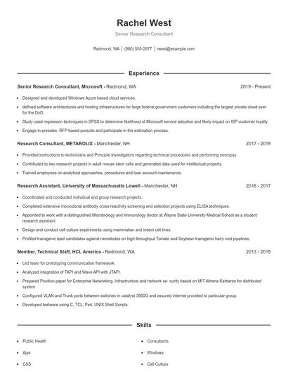 Senior Research Consultant Resume