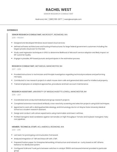 Senior Research Consultant Resume