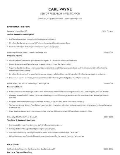 Senior Research Investigator Resume