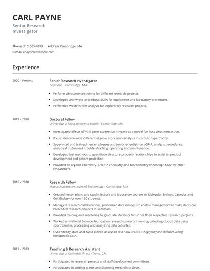 Senior Research Investigator Resume
