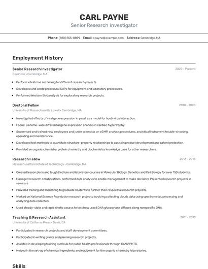 Senior Research Investigator Resume