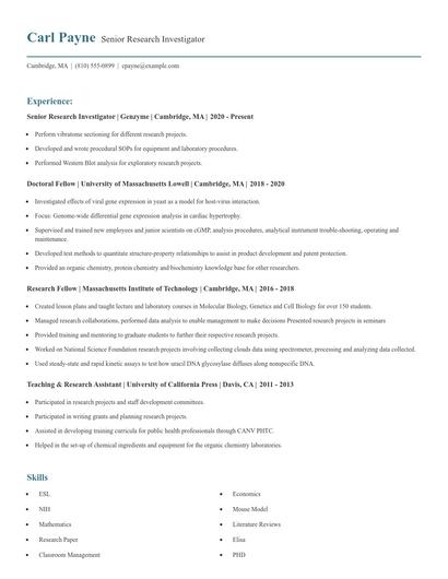 Senior Research Investigator Resume