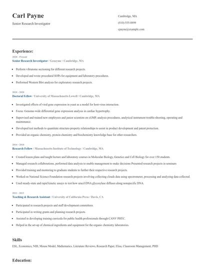 Senior Research Investigator Resume