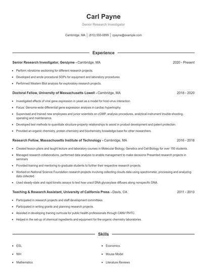 Senior Research Investigator Resume