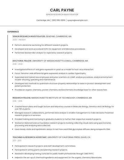 Senior Research Investigator Resume