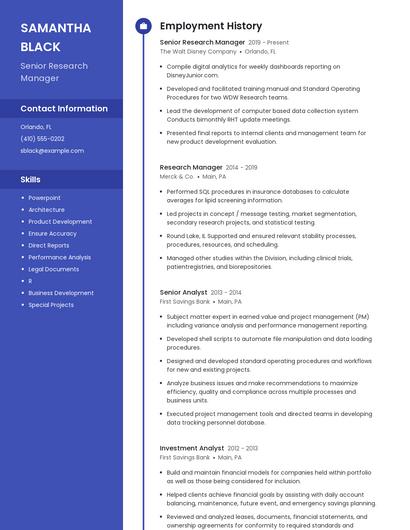 Senior Research Manager Resume