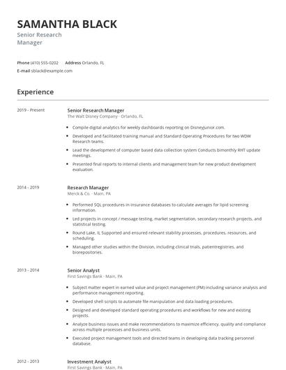 Senior Research Manager Resume