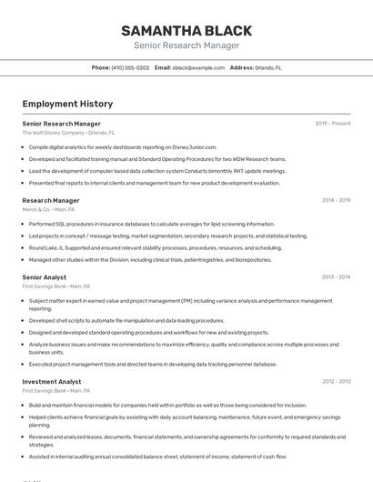 Senior Research Manager Resume