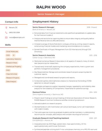 Senior Research Manager Resume