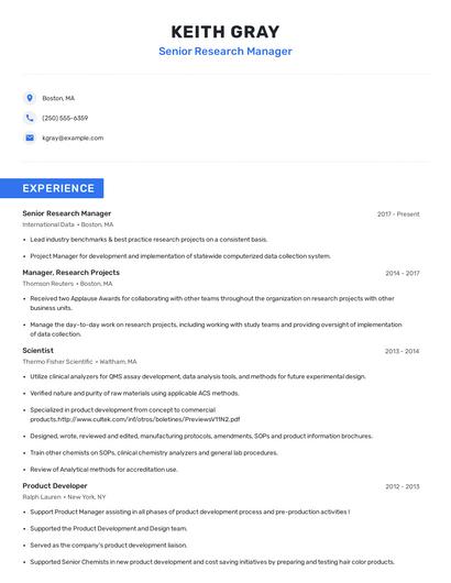 Senior Research Manager Resume