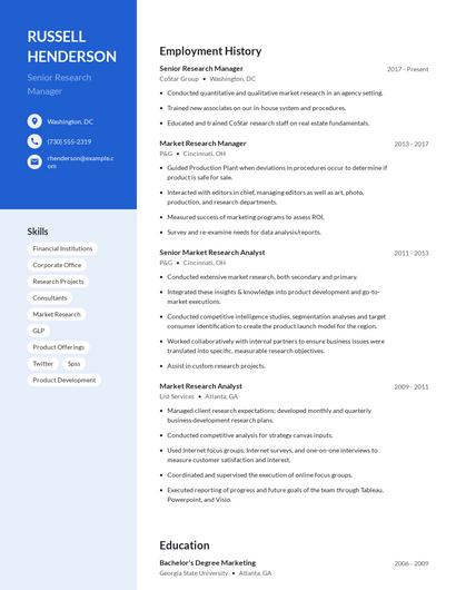 Senior Research Manager Resume