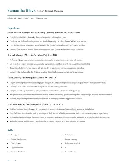Senior Research Manager Resume