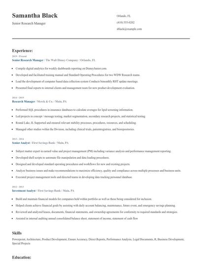 Senior Research Manager Resume