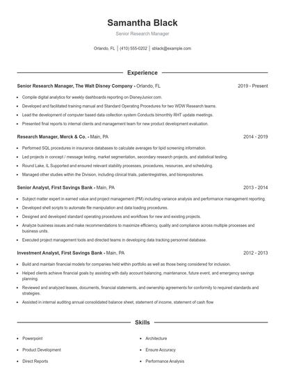 Senior Research Manager Resume