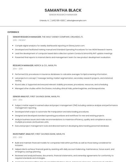 Senior Research Manager Resume