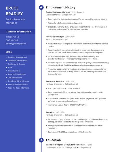 Senior Resource Manager Resume