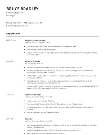 Senior Resource Manager Resume