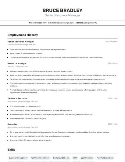 Senior Resource Manager Resume