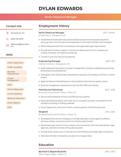 Senior Resource Manager Resume