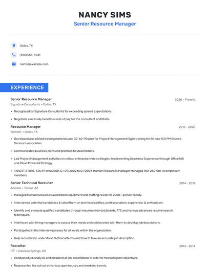 Senior Resource Manager Resume