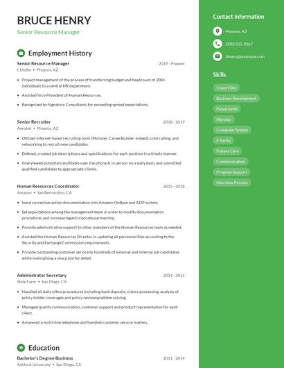 Senior Resource Manager Resume