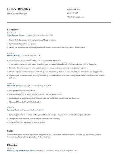 Senior Resource Manager Resume
