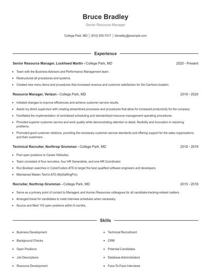 Senior Resource Manager Resume