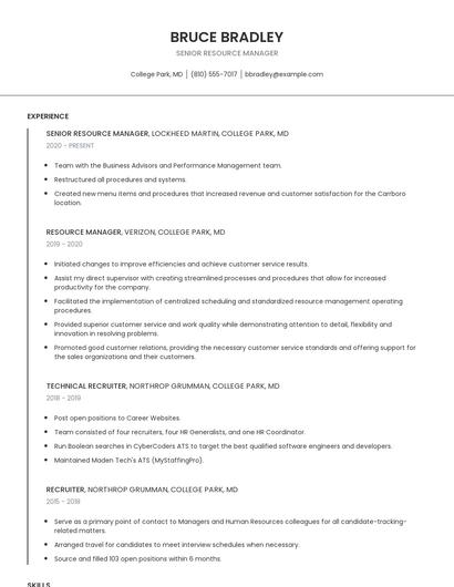 Senior Resource Manager Resume