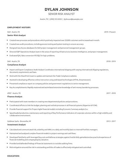 Senior Risk Analyst Resume