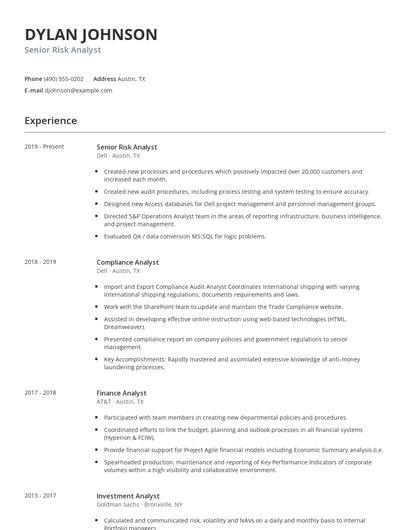 Senior Risk Analyst Resume